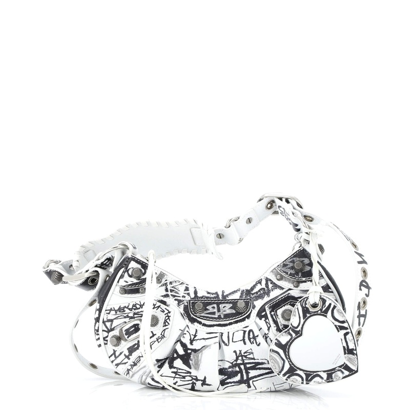 Le Cagole Graffiti Giant Studs Shoulder Bag Leather Mini