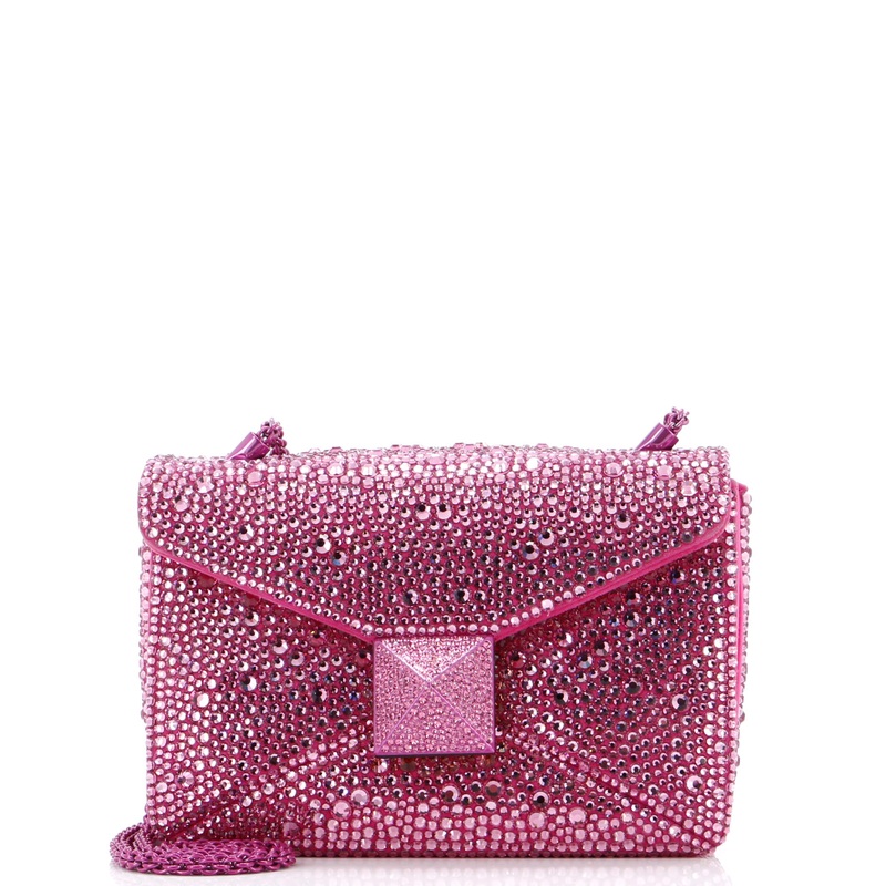 One Stud Chain Flap Bag Crystal Embellished Suede Small