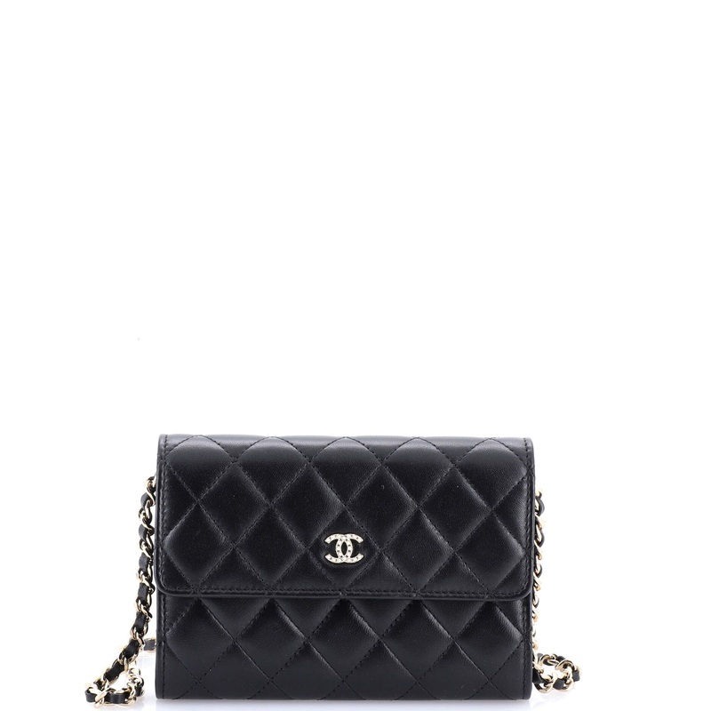 Pearl My Shoulder French Wallet on Chain Quilted Lambskin Mini