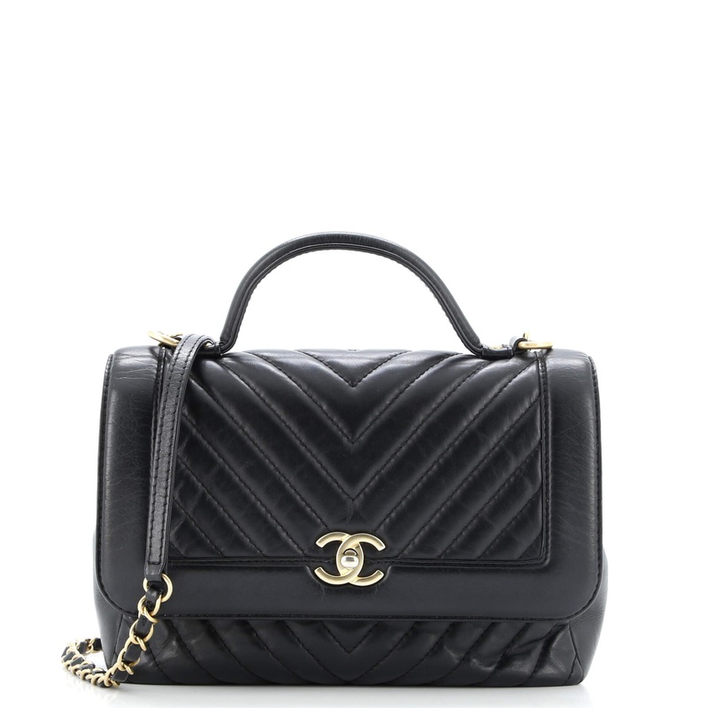 Top Handle Flap Bag Chevron Calfskin Small