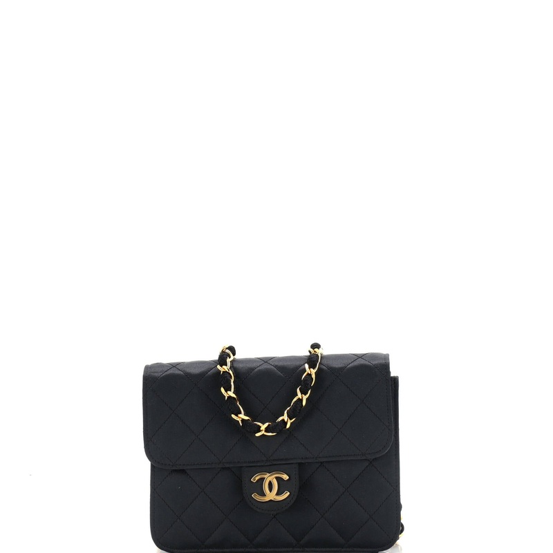 Vintage CC Chain Flap Bag Quilted Satin Mini