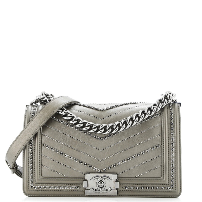 Boy Flap Bag Chevron Embellished Crumpled Calfskin Old Medium