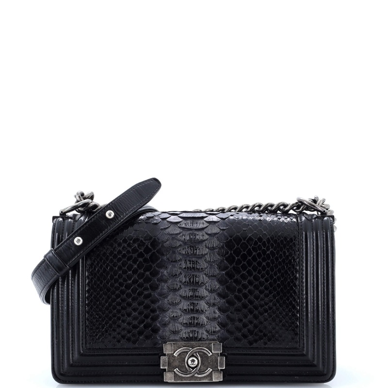 Boy Flap Bag Python and Patent Old Medium