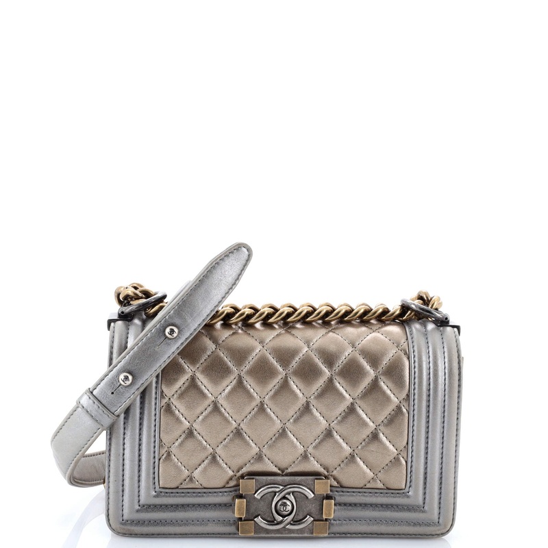 Boy Flap Bag Quilted Metallic Calfskin Small