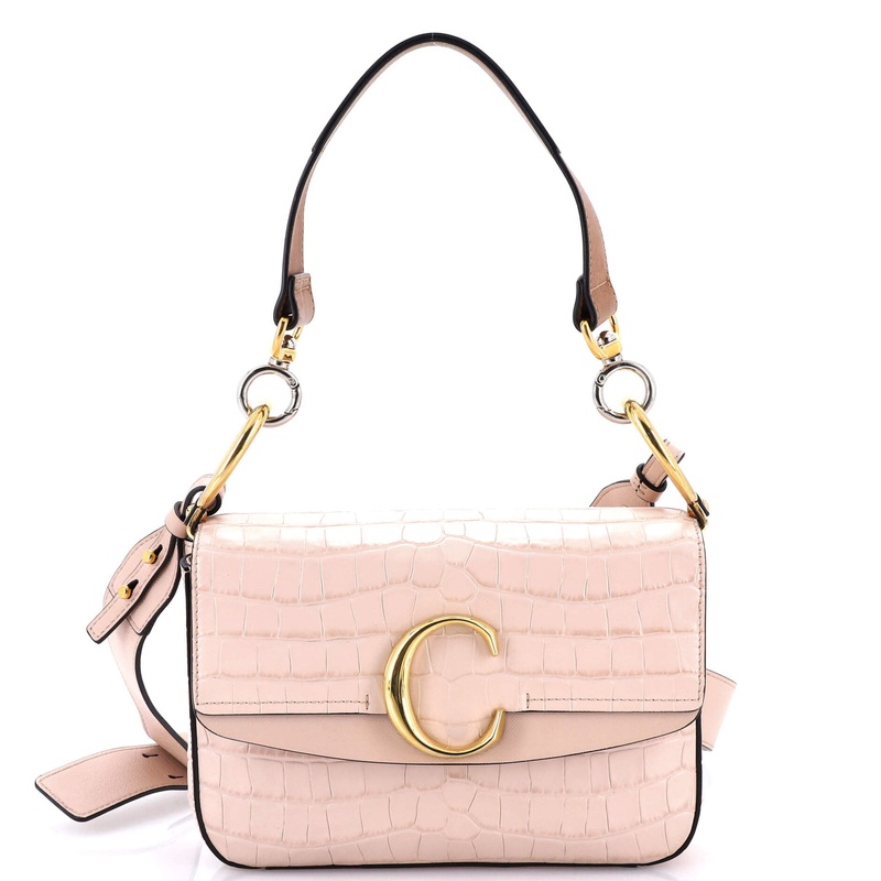 C Double Carry Bag Crocodile Embossed Leather Small