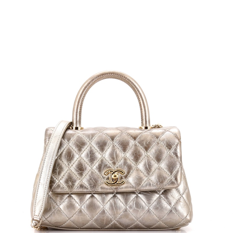 Coco Top Handle Bag Quilted Aged Calfskin Mini