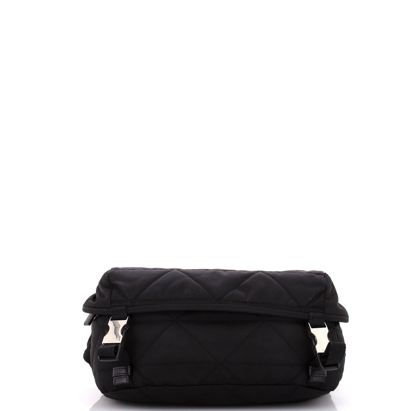 Double Buckle Flap Shoulder Bag Quilted Re-Nylon Medium