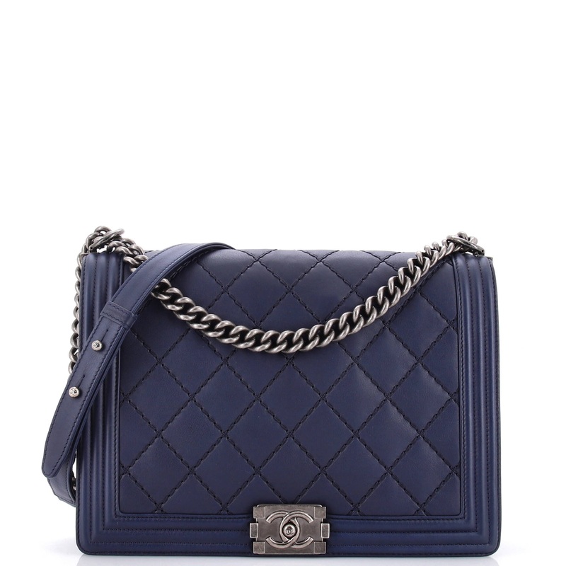 Double Stitch Boy Flap Bag Quilted Calfskin Large