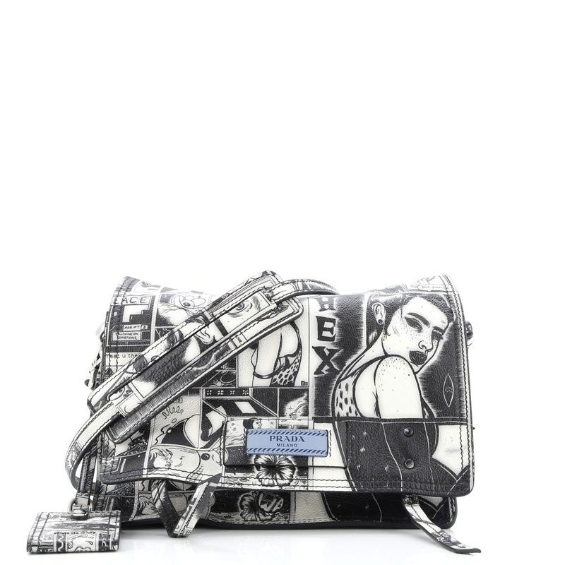 Etiquette Flap Bag Printed Leather Small