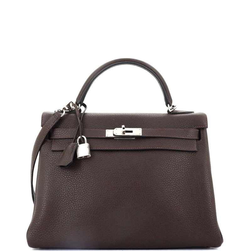 Kelly Handbag Chocolat Clemence with Palladium Hardware 32