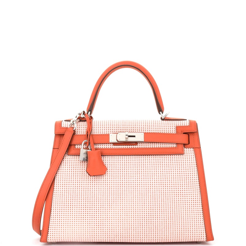 Kelly Handbag Quadrille Canvas and Terre Battue Swift with Palladium Hardware 28