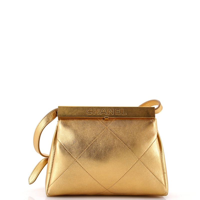 Logo Kisslock Frame Bag Quilted Calfskin Small