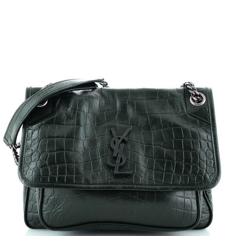 Niki Chain Flap Bag Crocodile Embossed Leather Medium