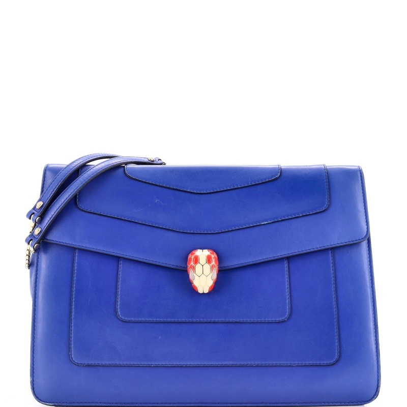 Serpenti Forever Double Flap Shoulder Bag Leather Large