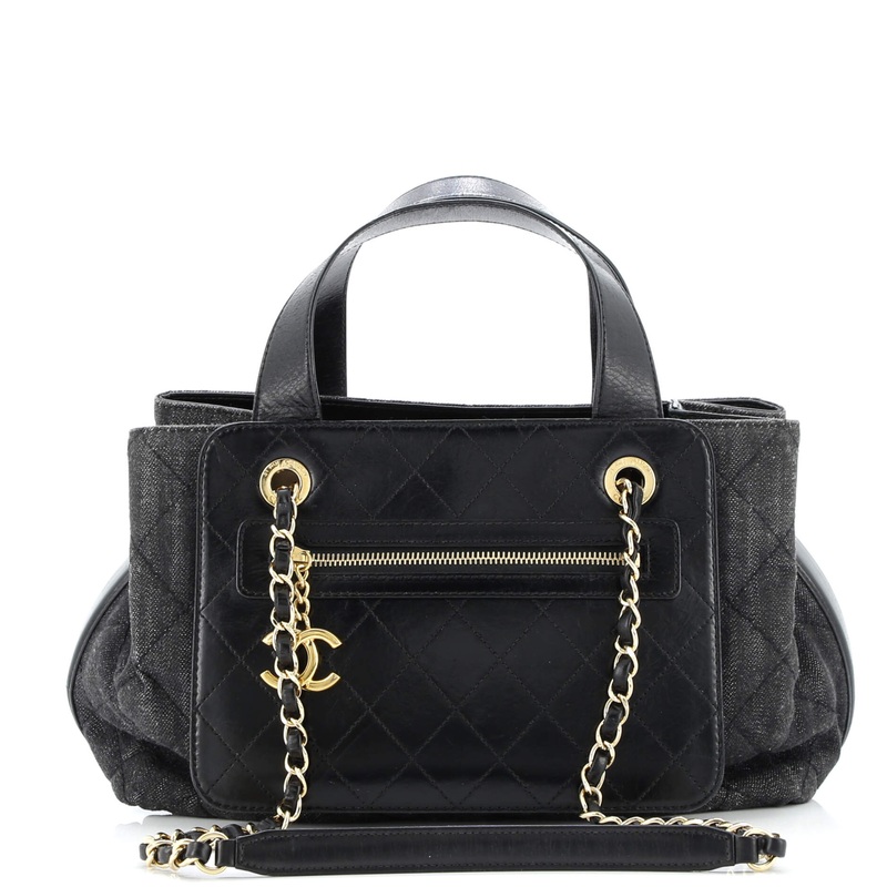 Shopping Tote Quilted Denim with Stitched Calfskin Medium