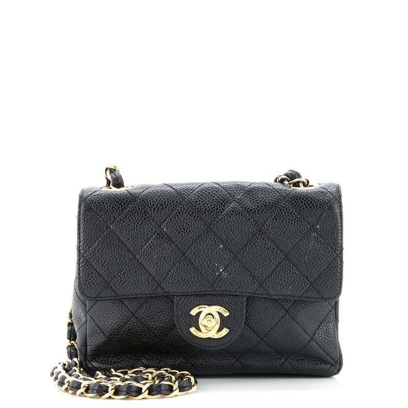 Vintage Square Classic Single Flap Bag Quilted Caviar Mini
