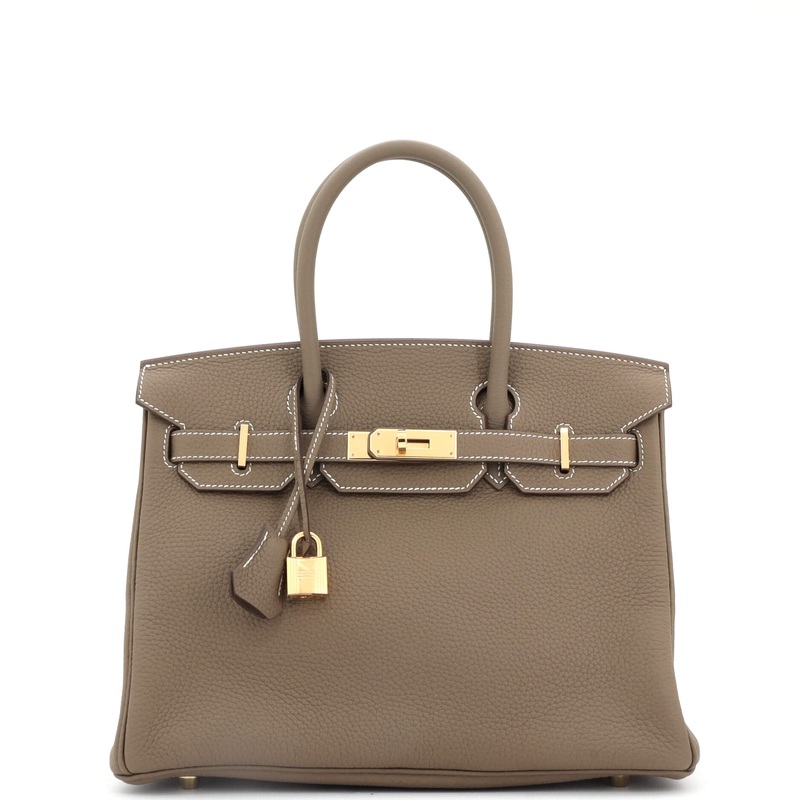 Birkin Handbag Grey Clemence with Gold Hardware 30