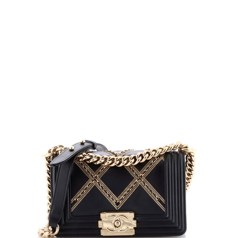 Boy Flap Bag Chain Embellished Quilted Lambskin Small
