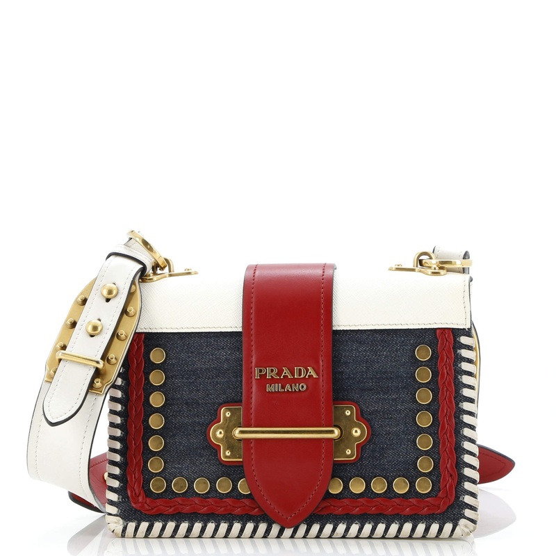 Cahier Crossbody Bag Embellished Denim and Leather Small
