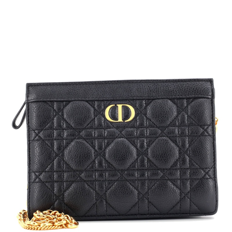 Caro Zipped Pouch With Chain Cannage Quilt Leather
