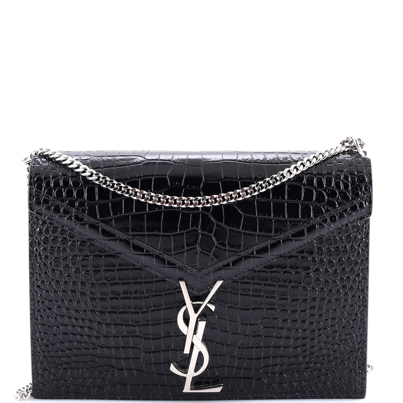 Cassandra Chain Shoulder Bag Crocodile Embossed Leather Small
