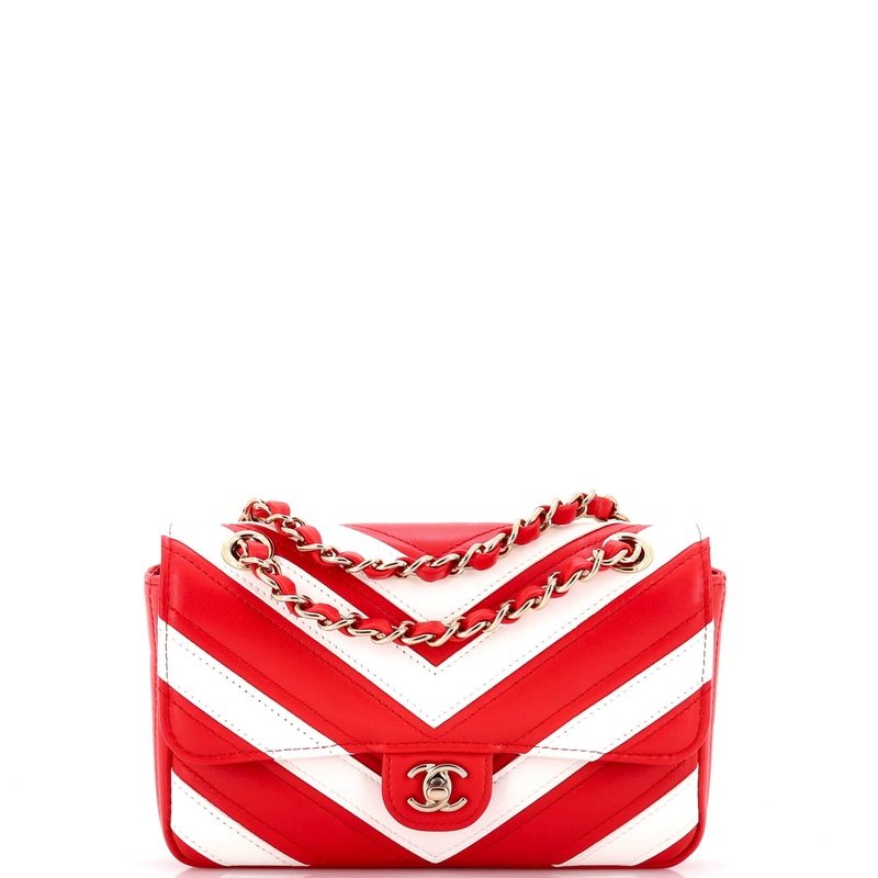 CC Chain Flap Bag Chevron Stitched Calfskin Mini
