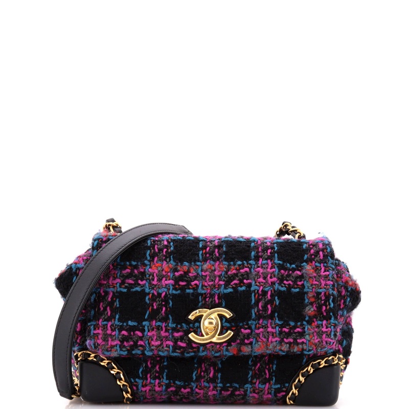 CC Chain Flap Bag Quilted Tweed with Leather Chain Detail Mini