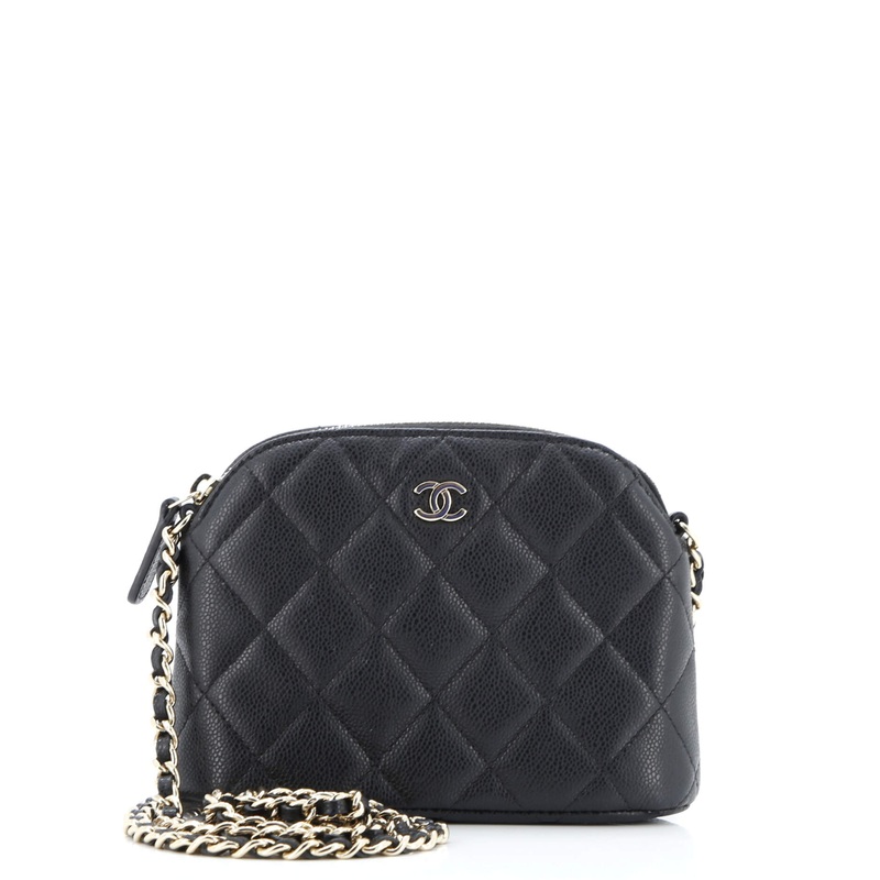 CC Dome Zip Clutch with Chain Quilted Caviar Mini