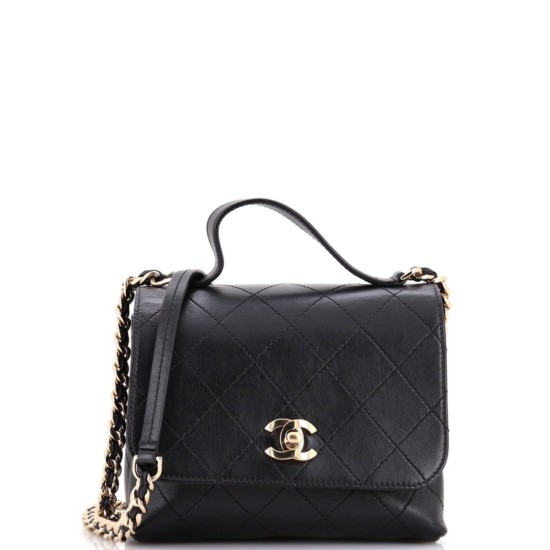 CC Double Pocket Top Handle Bag Stitched Calfskin Small