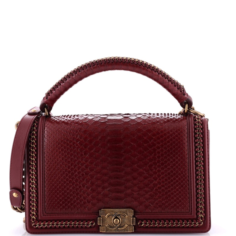 Chain Handle Boy Flap Bag Python New Medium