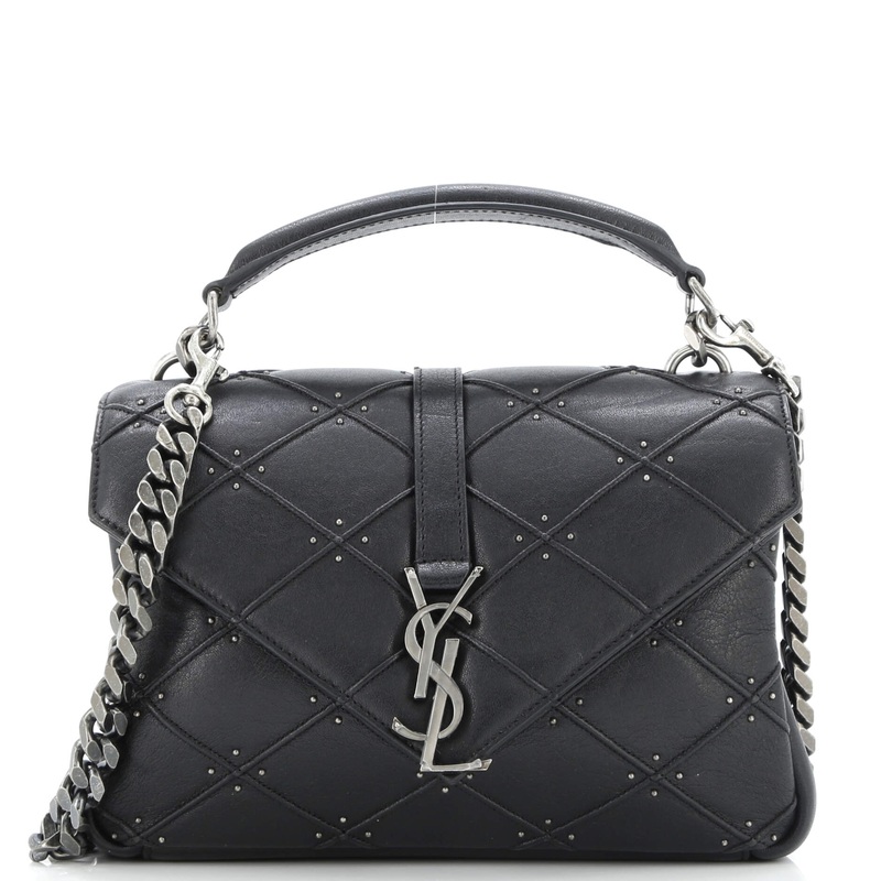 Classic Monogram College Bag Studded Quilted Leather Medium