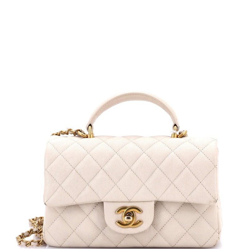 Classic Single Flap Top Handle Bag Quilted Caviar Mini