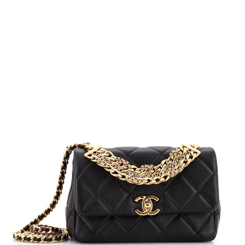 Crystal CC Chain Handle Flap Bag Quilted Lambskin Small