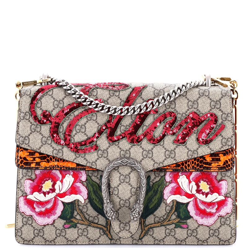 Dionysus Bag Embroidered GG Coated Canvas with Python Medium