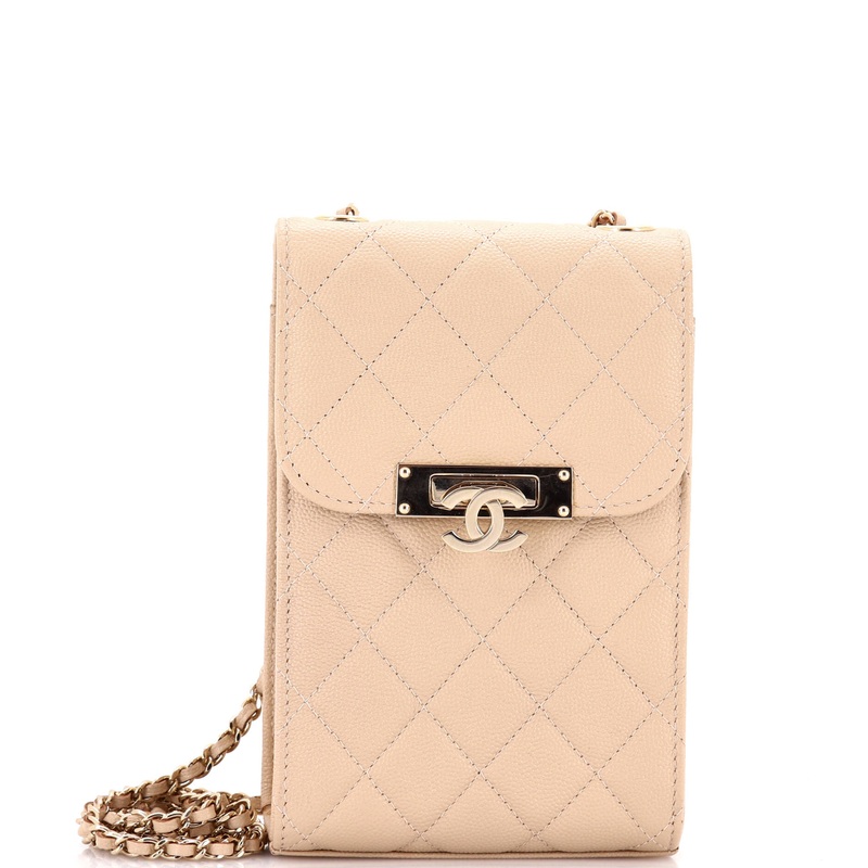 Golden Class Phone Holder Crossbody Bag Quilted Caviar