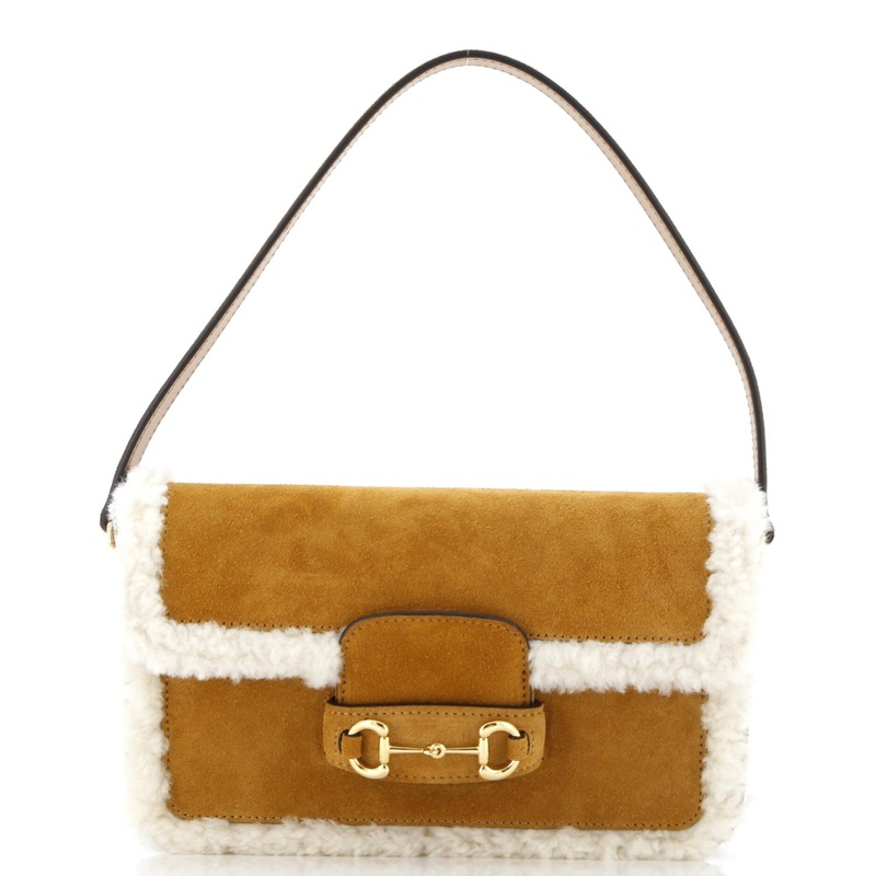 Horsebit 1955 Flap Shoulder Bag Suede with Shearling Mini