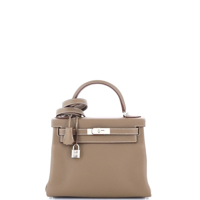 Kelly Handbag Grey Clemence with Palladium Hardware 28