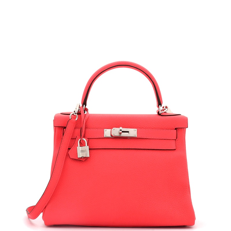 Kelly Handbag Rouge Pivoine Clemence with Palladium Hardware 28