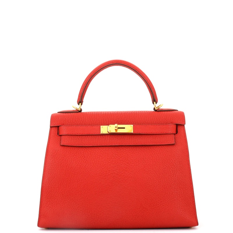 Kelly Handbag Rouge Vif Chevre de Coromandel with Gold Hardware 28
