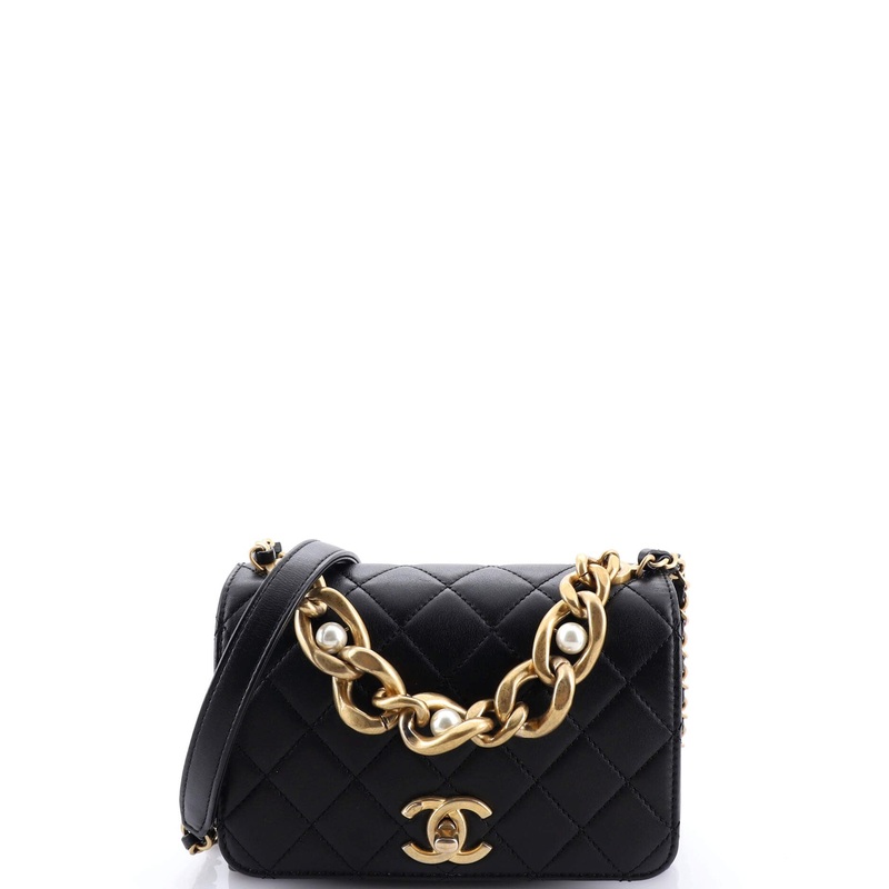Pearl Boy Chain Flap Bag Quilted Calfskin Mini