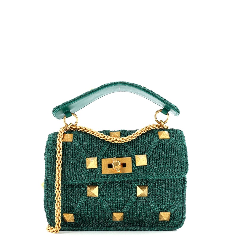 Roman Stud Flap Bag Quilted Knit Medium