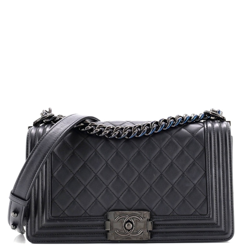 So Black Boy Flap Bag Quilted Calfskin Old Medium