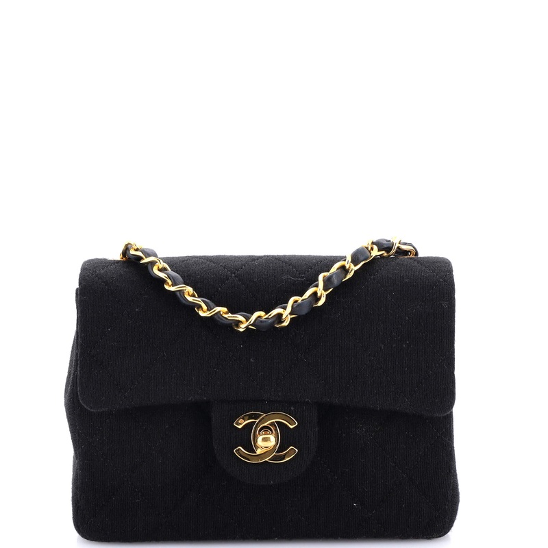 Vintage Square Classic Single Flap Bag Quilted Jersey Mini