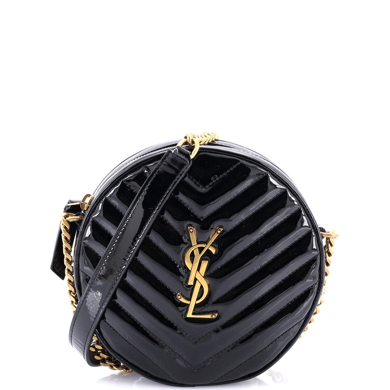 Vinyle Round Camera Bag Matelasse Chevron Patent