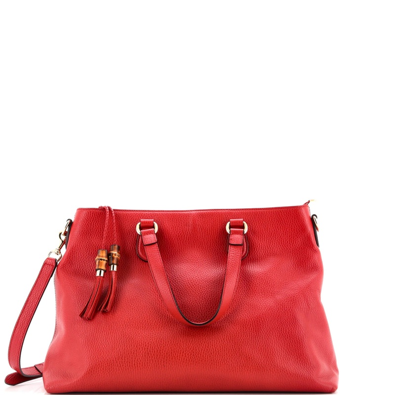 Bamboo Tassel Convertible Zip Tote Leather Large