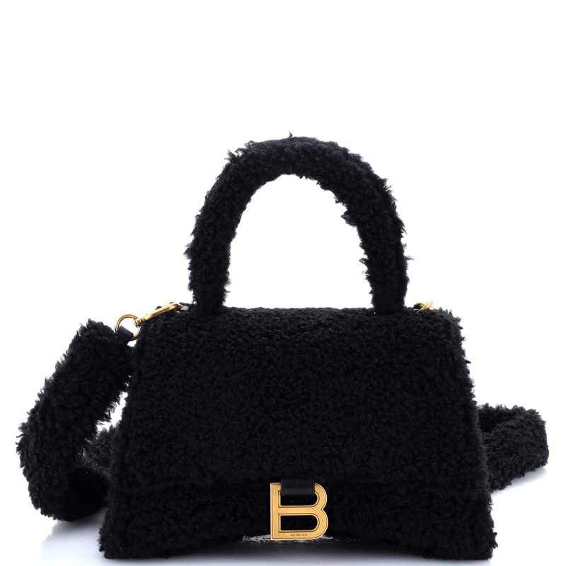Fluffy Hourglass Top Handle Bag Faux Fur Small