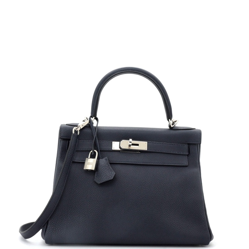 Kelly Handbag Bleu Nuit Togo with Palladium Hardware 28