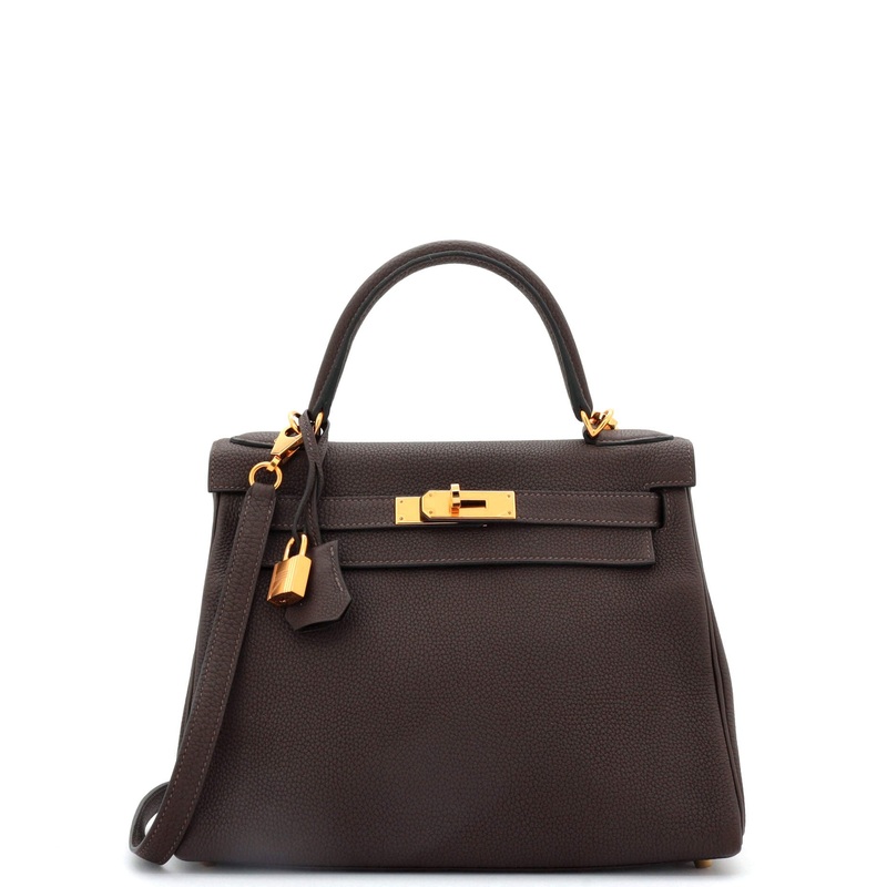 Kelly Handbag Ebene Togo with Gold Hardware 28