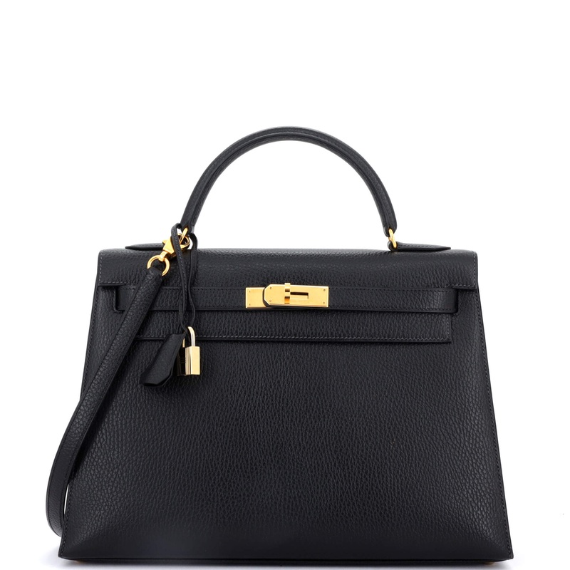 Kelly Handbag Noir Ardennes with Gold Hardware 32