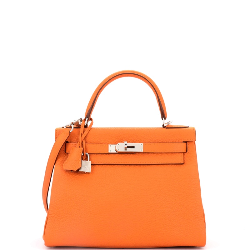 Kelly Handbag Orange H Clemence with Palladium Hardware 28